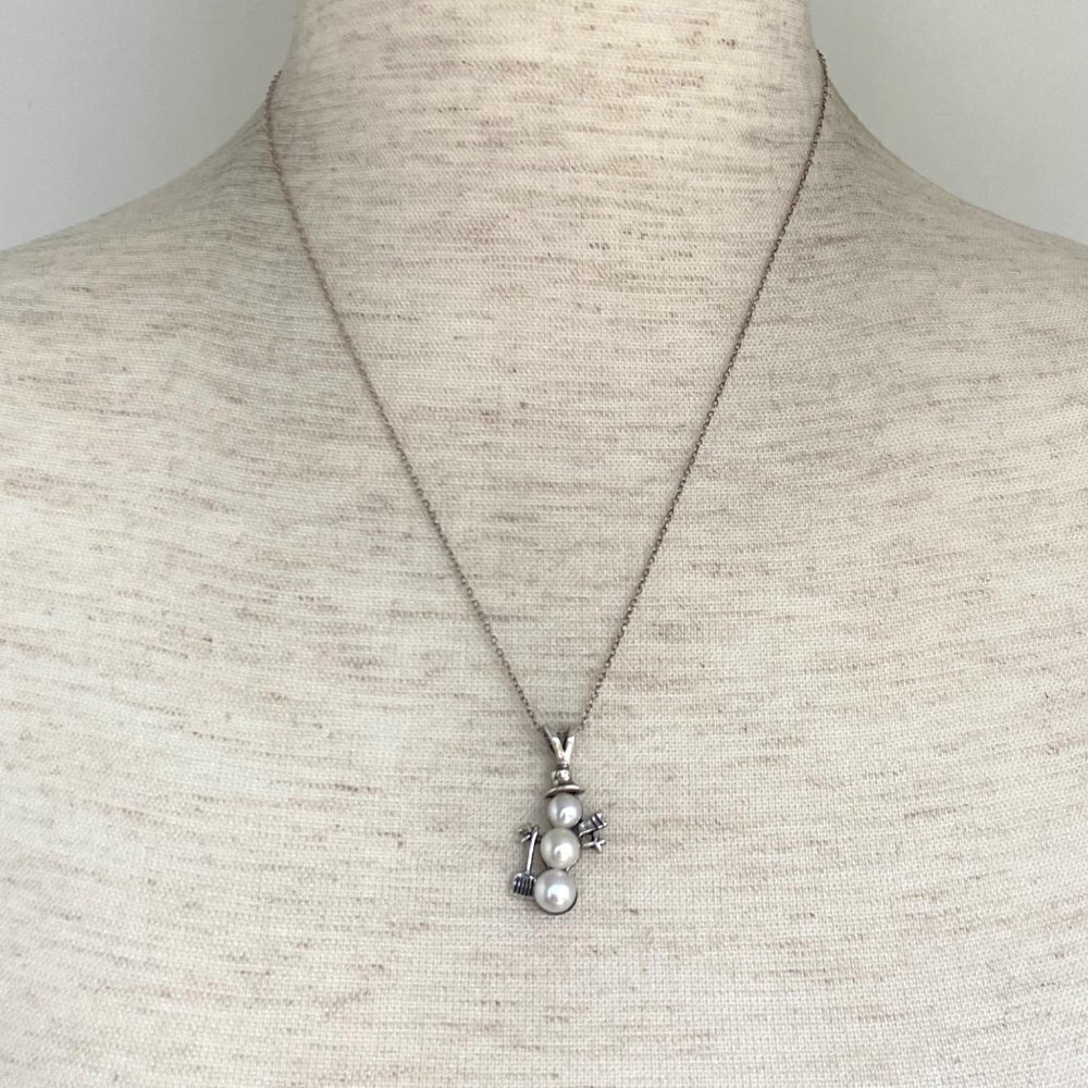 Sterling Silver 925 Dakota West Pearl Snowman Winter Pendant Necklace 18" Chain - Picture 2 of 16